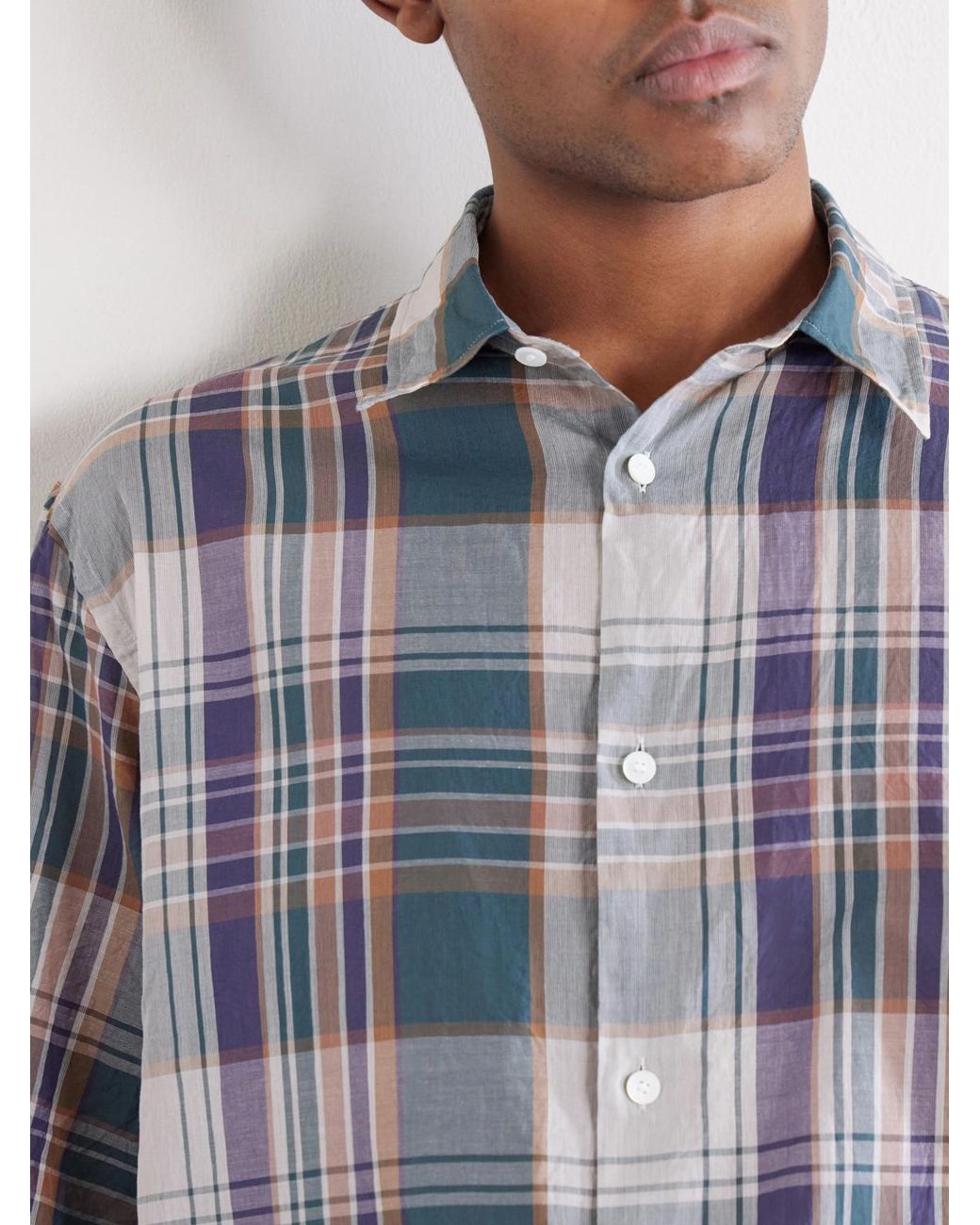Kaptain Sunshine Blue Checked Cotton-gauze Shirt for men
