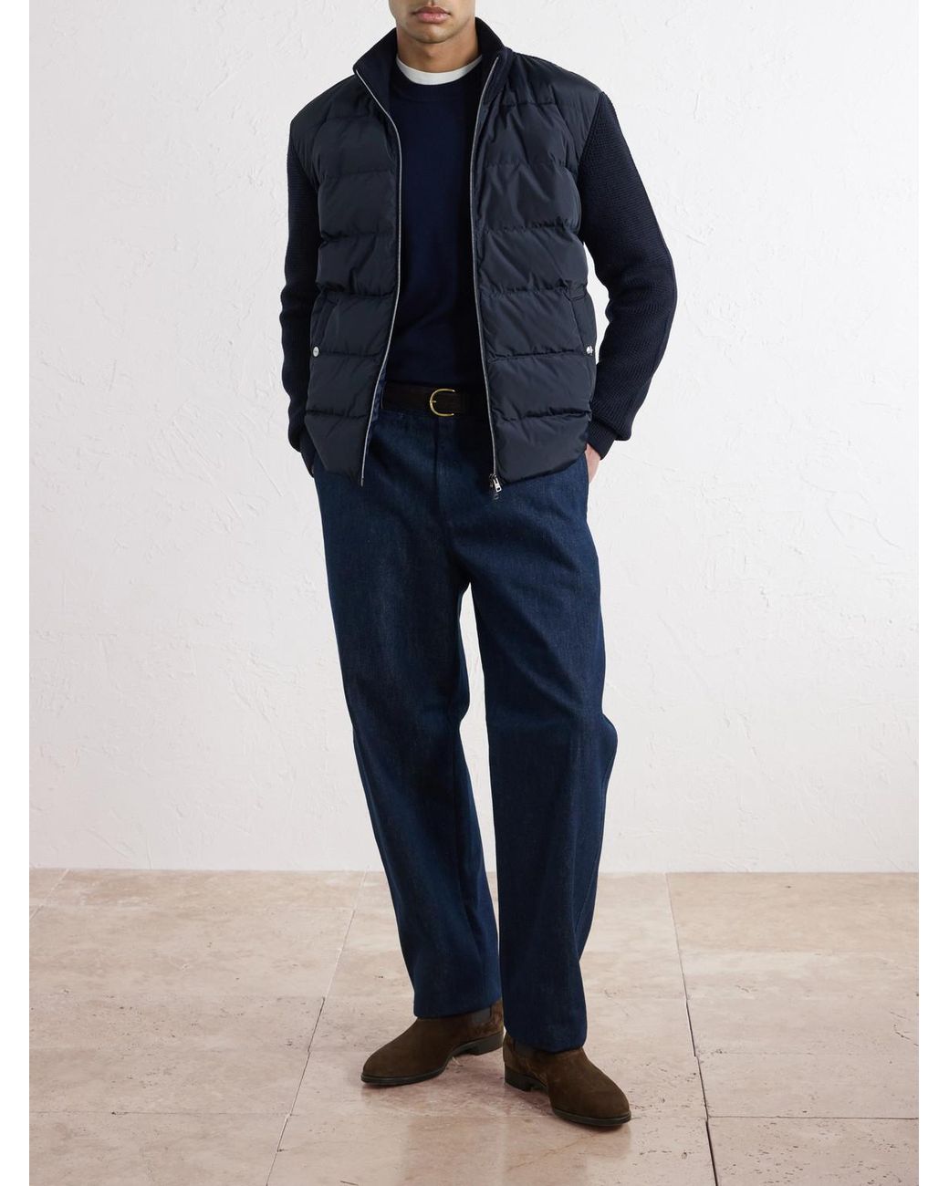 Herno Blue Waffle-knit Wool And Quilted Shell Down Jacket for men