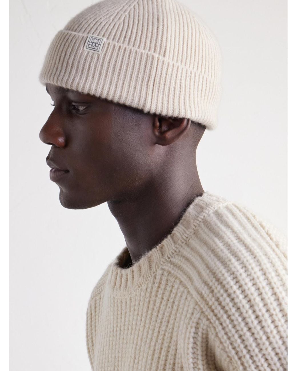Totême Natural Cashmere Ribbed Beanie for men