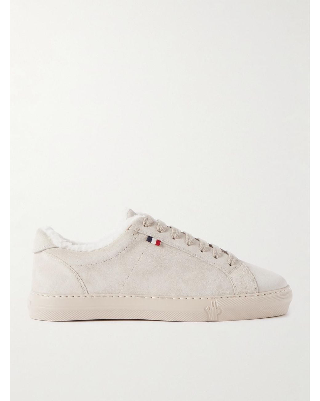 Moncler Natural New Monaco Shearling-Lined Suede Sneakers for men