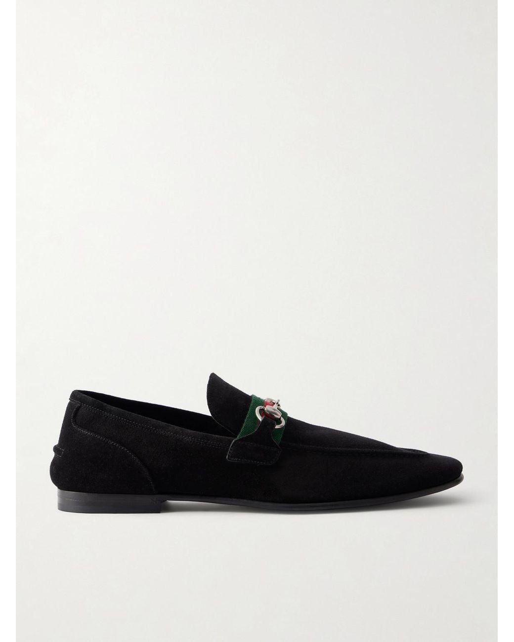 Gucci Black Como Horsebit-Embellished Web-Trimmed Suede Loafers for men