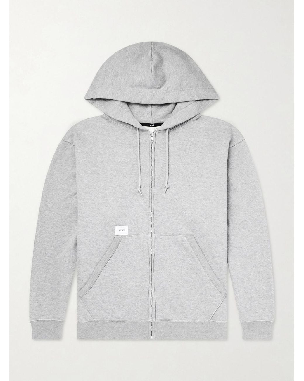 (w)taps Gray Throwdy Logo-appliquéd Cotton-jersey Zip-up Hoodie for men