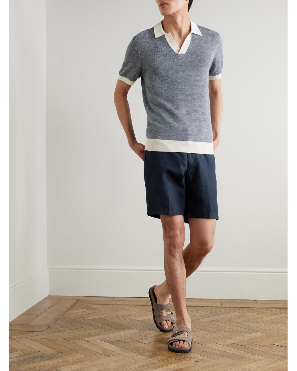 Orlebar Brown Blue Norwich Straight-Leg Linen Shorts for men