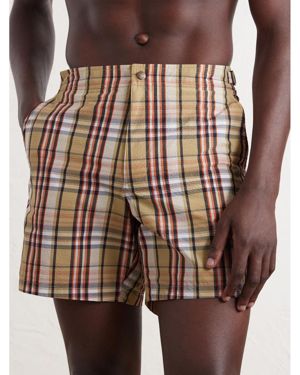 Burberry White Selkirk Straight-Leg Mid-Length Checked Crinkled Swim Shorts for men