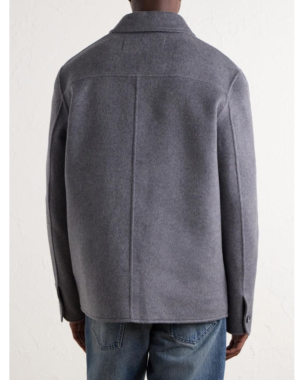 AMI Gray Brushed Wool And Cashmere-Blend Felt Blouson Jacket for men