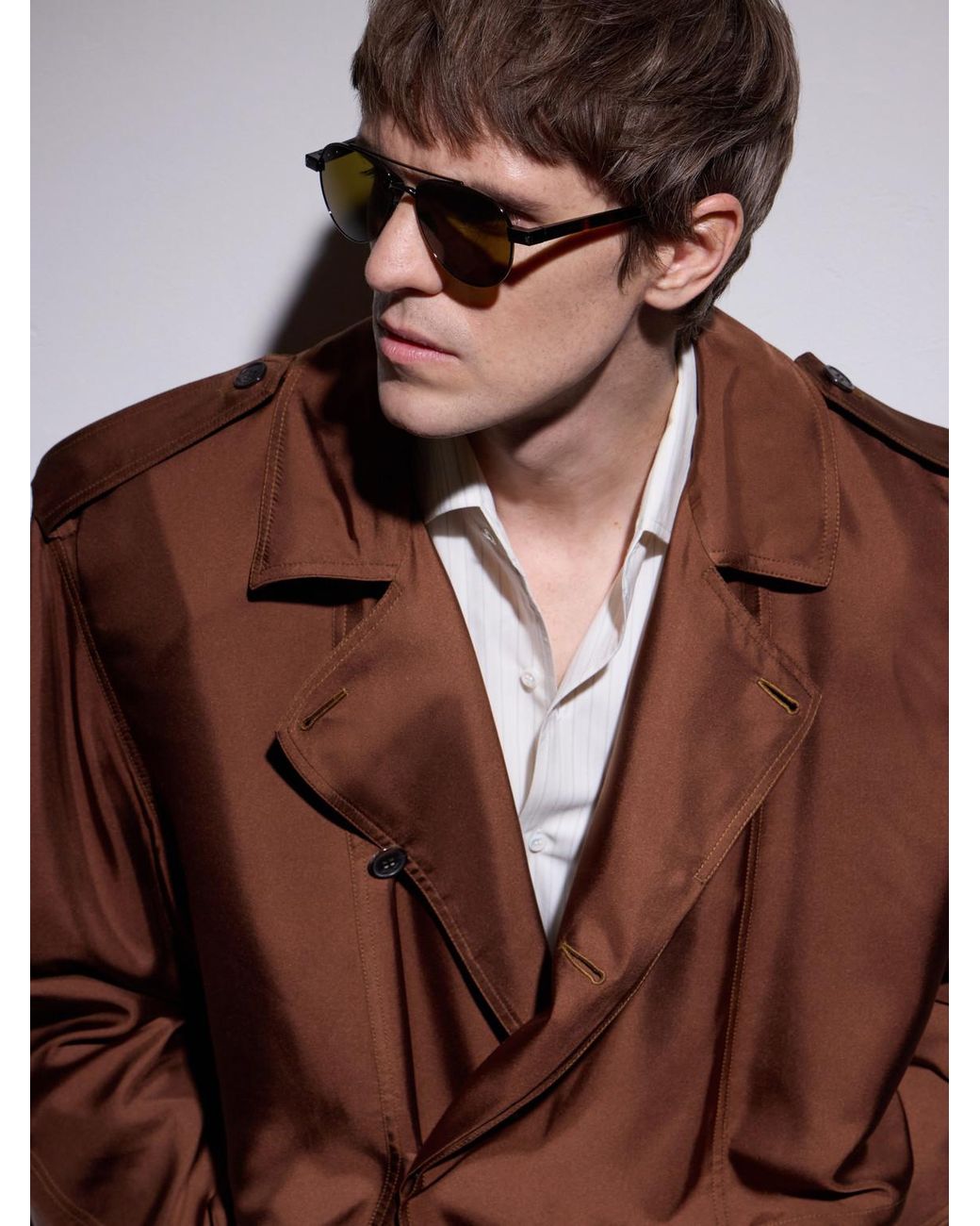 Saint Laurent Natural Double-Bridge Aviator-Style Metal Sunglasses for men