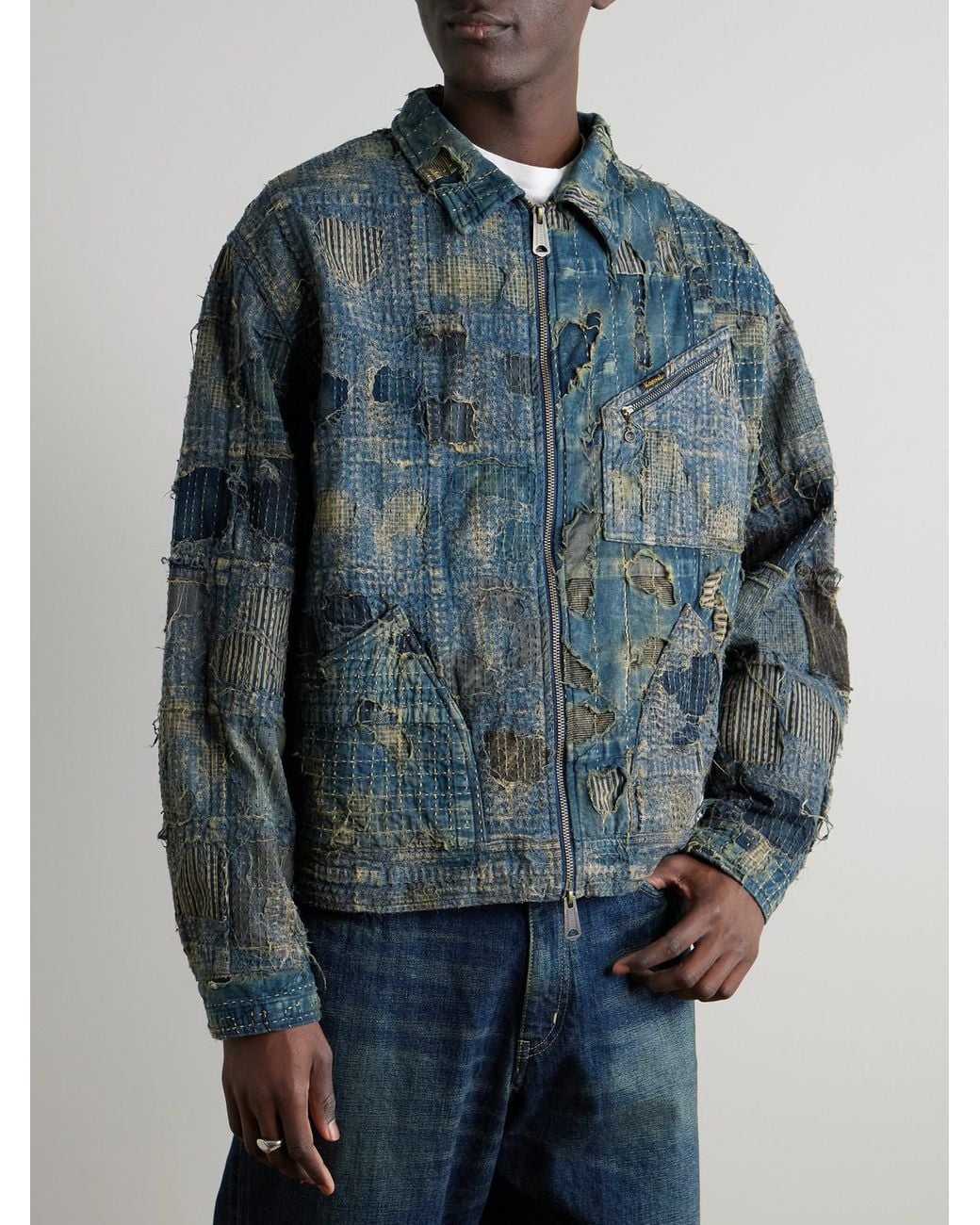 Kapital Boro Distressed Patchwork Denim Jacket in Blue for Men