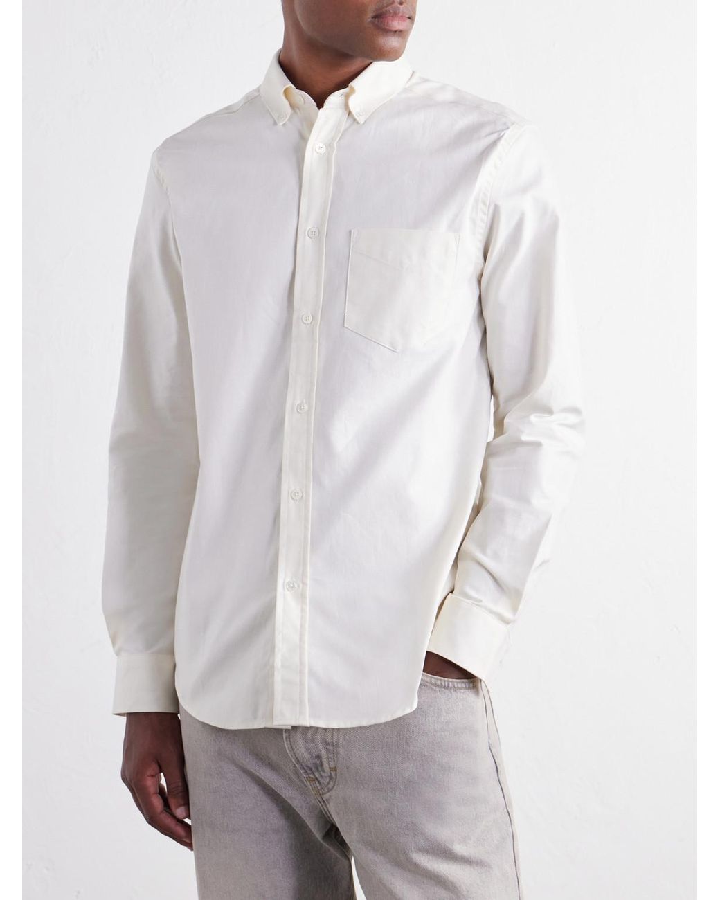 Portuguese Flannel White Montebelo Button-down Collar Cotton-poplin Shirt for men