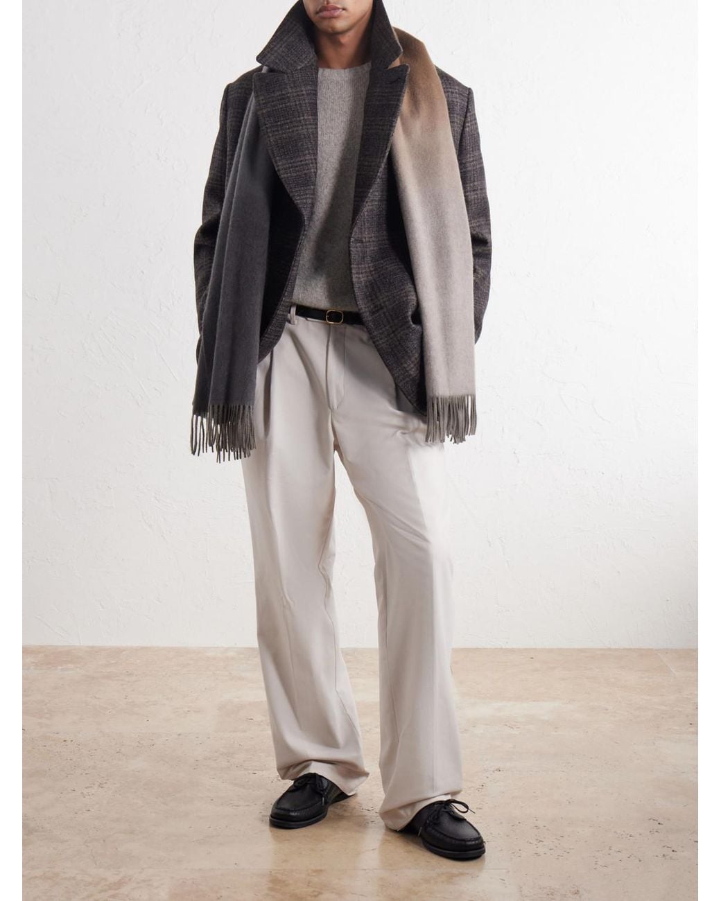 Johnstons Natural Umbra Fringed Cashmere Scarf for men