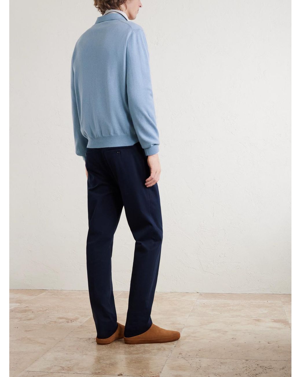 Loro Piana Blue Cashmere Polo Shirt for men