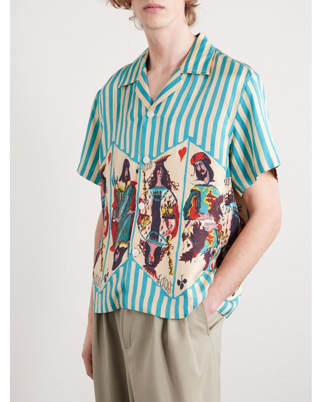 Bode Blue Royals Camp-collar Striped Printed Silk Shirt for men