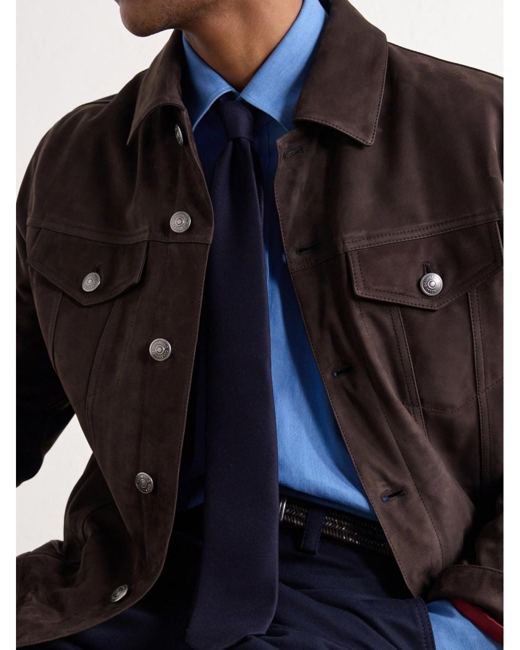 Brunello Cucinelli Black Pintucked Suede Jacket for men