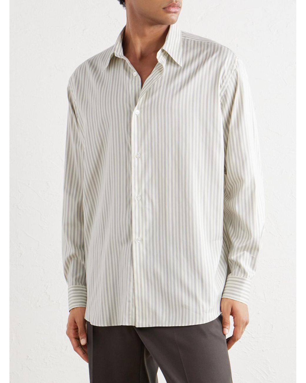 Auralee White Striped Cotton And Silk-Blend Shirt for men