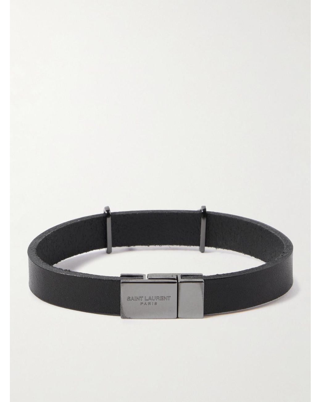 Saint Laurent Black Opyum Leather And-Tone Bracelet for men