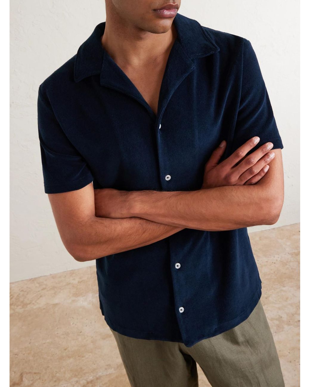 Altea Blue Harvey Camp-Collar Cotton-Terry Shirt for men