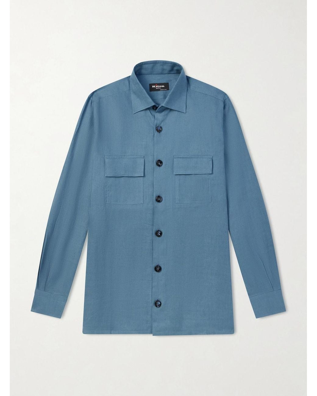 Kiton Blue Linen Shirt for men