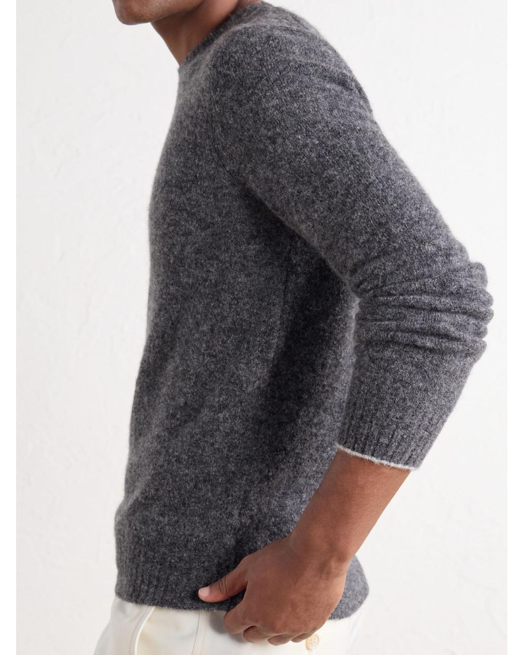 Brunello Cucinelli Blue Mélange Brushed Cashmere Sweater for men