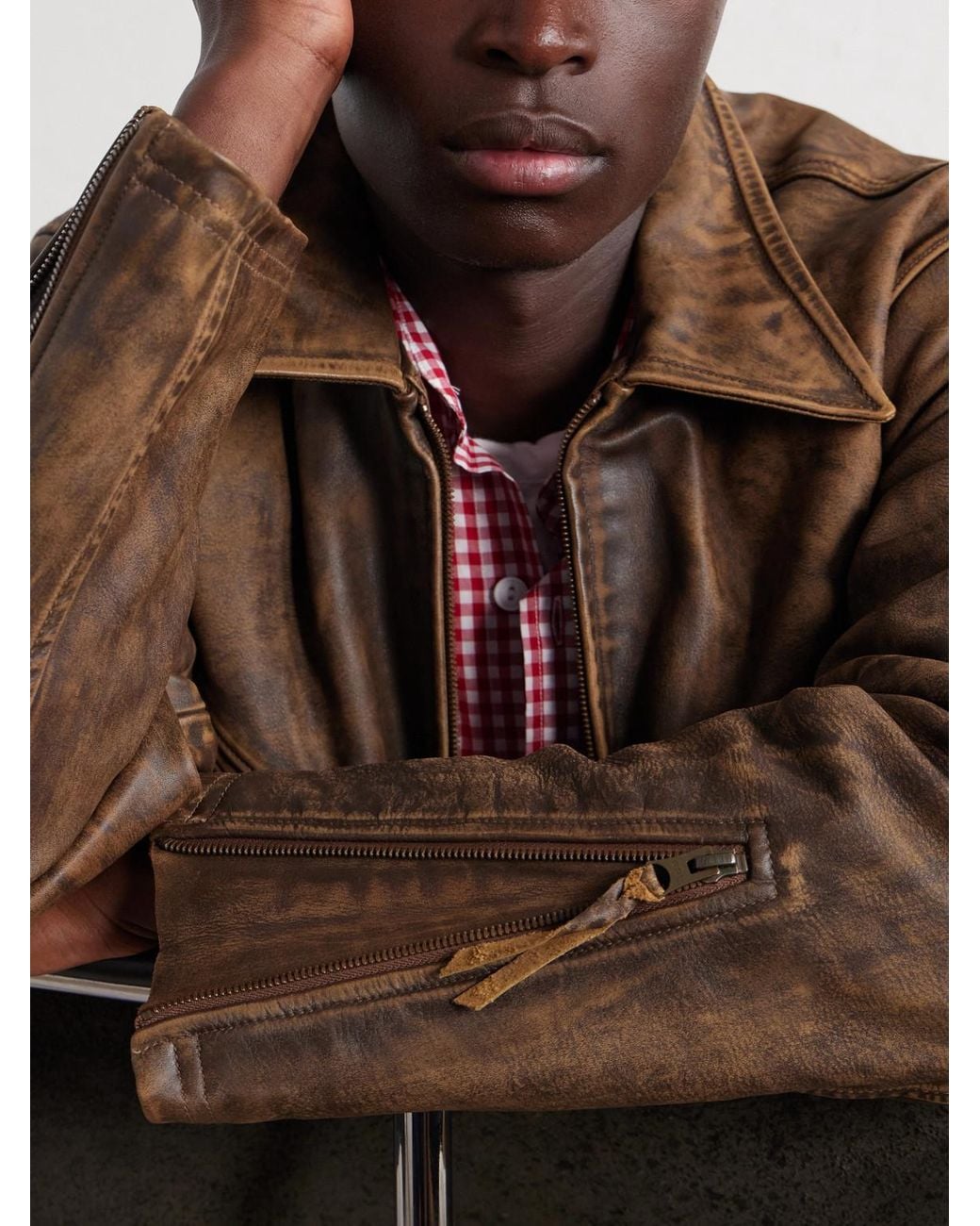 RRL Brown Distressed Leather Jacket for men