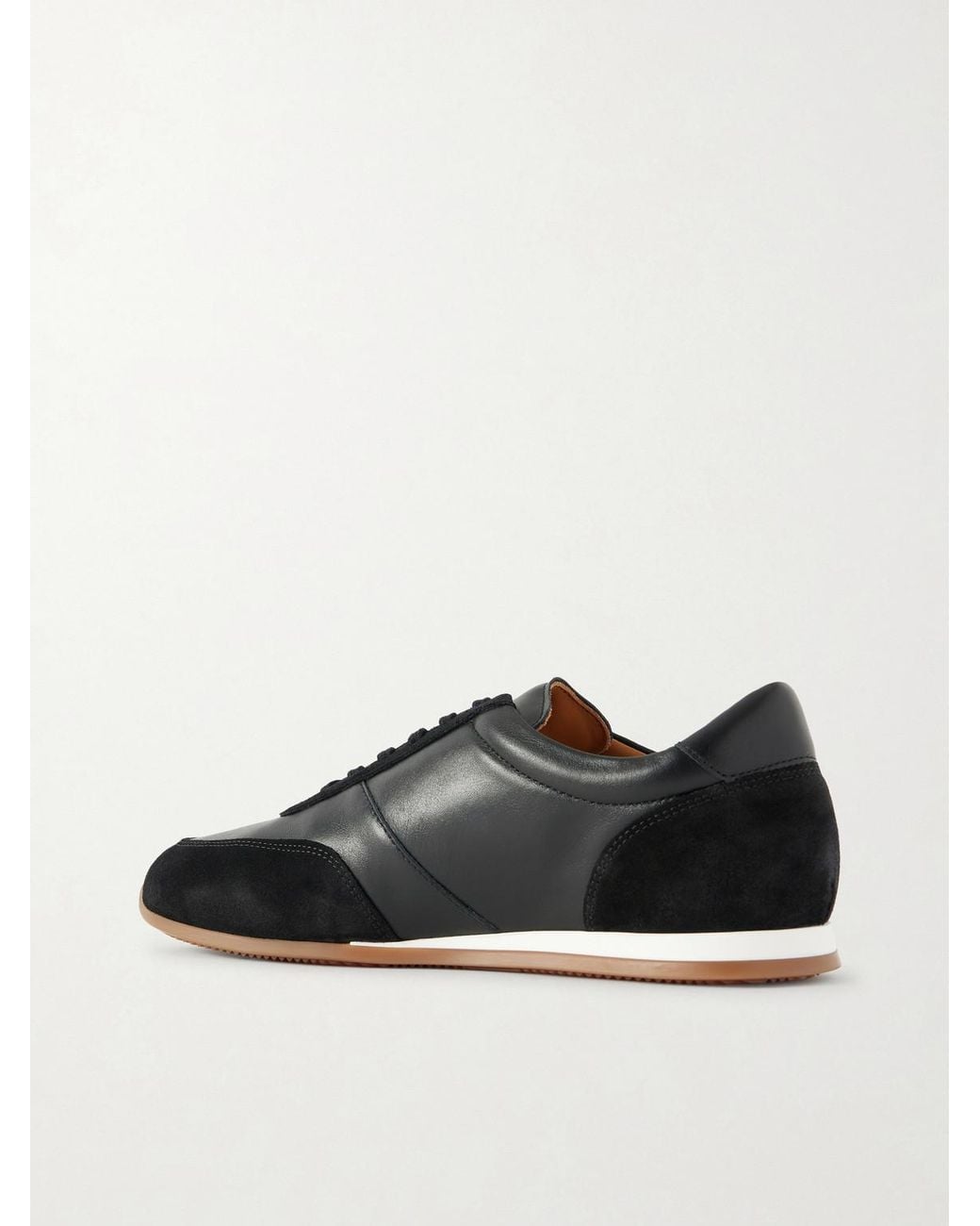 Mr P. Black Suede-Trimmed Leather Sneakers for men