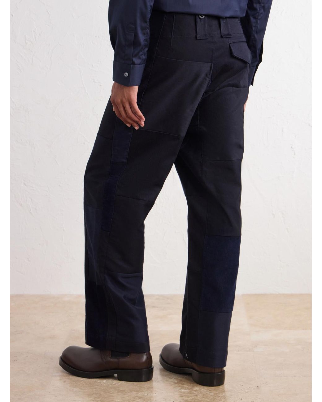 Junya Watanabe Blue Patchwork Straight-Leg Panelled Cotton-Twill Trousers for men