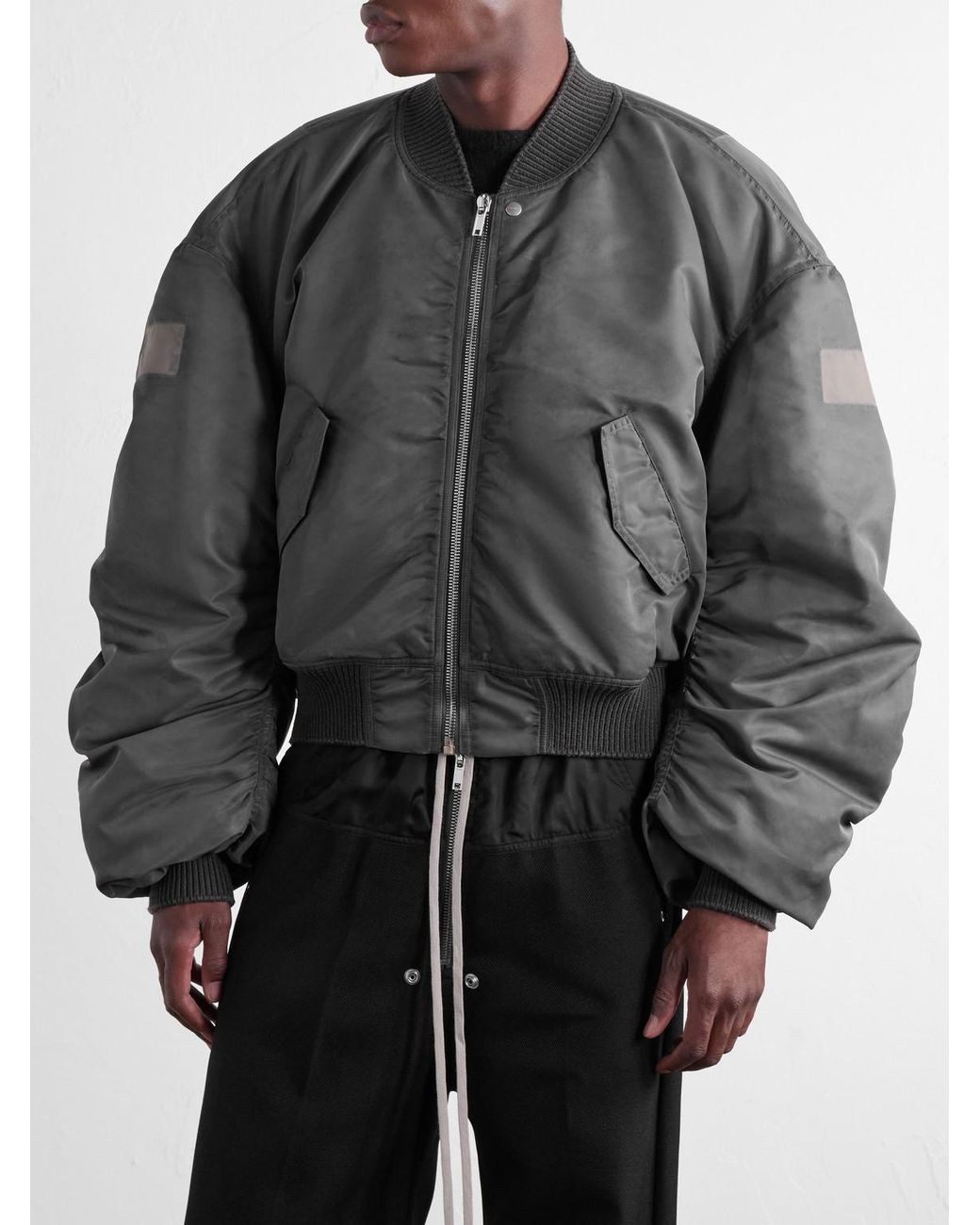 Rick Owens Gray Cropped Appliquéd Shell Bomber Jacket for men