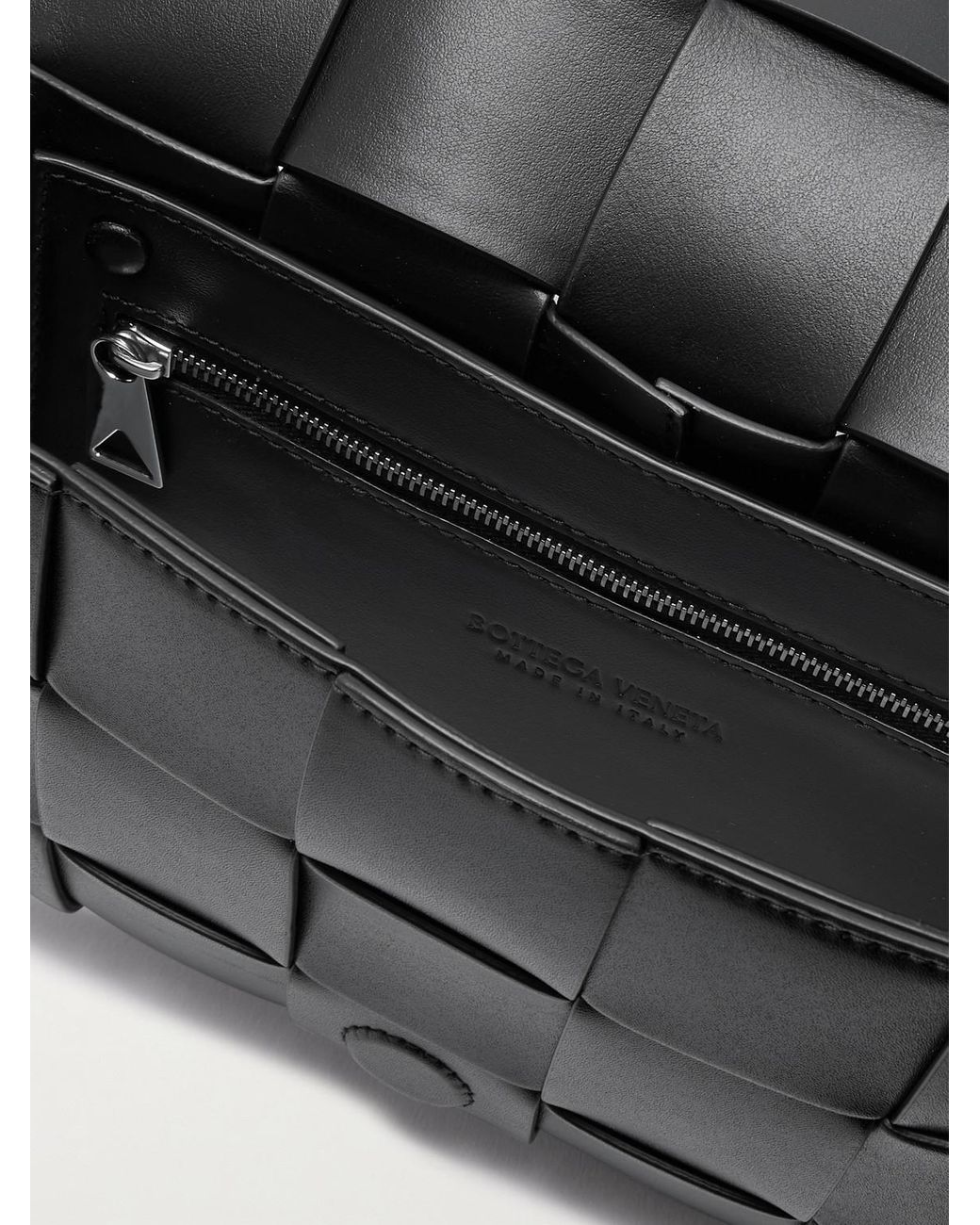 Bottega Veneta Black Cassette Intrecciato Leather Messenger Bag for men
