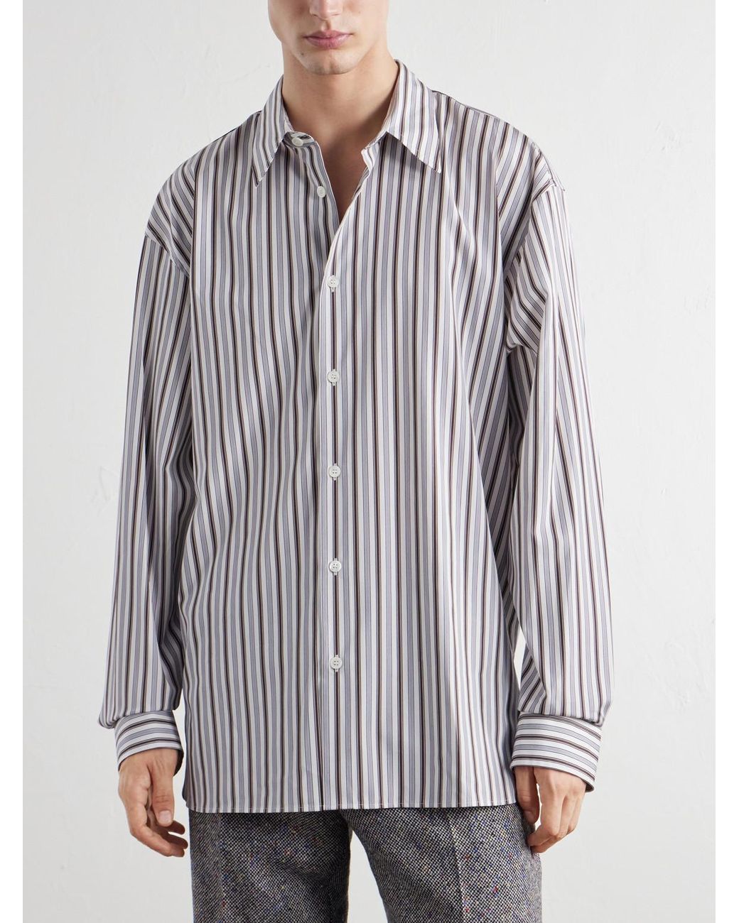 Dries Van Noten White Croom Striped Cotton-Poplin Shirt for men