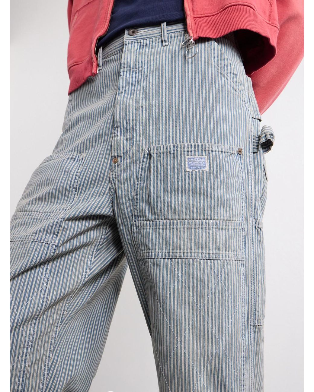 Kapital Gray Liberty Hickoree Lumber Straight-Leg Striped Cotton-Canvas Trousers for men