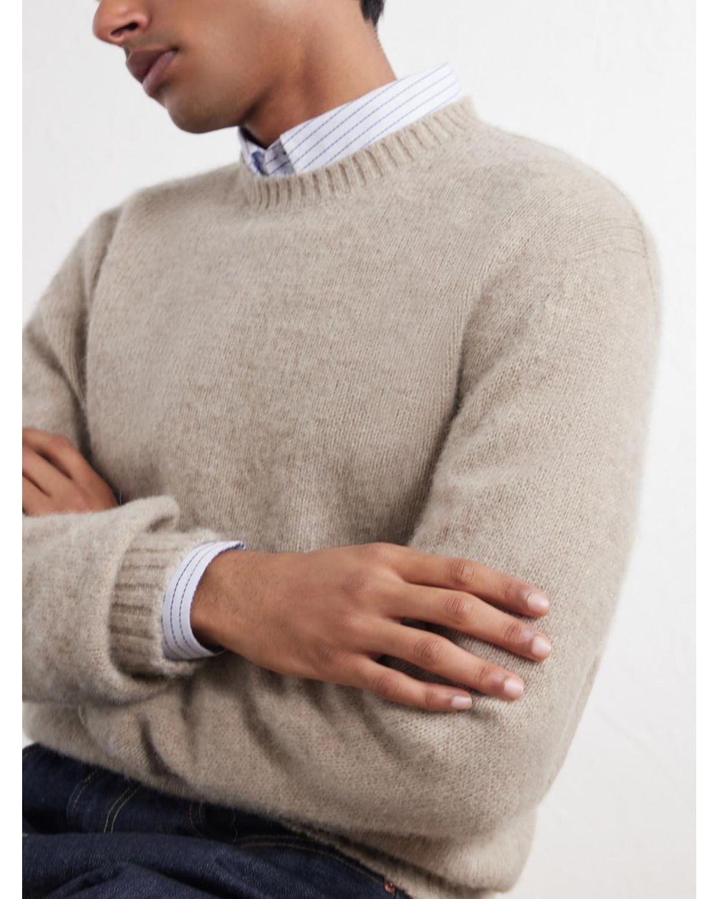 De Bonne Facture White Shaggy Sheep Wool Sweater for men