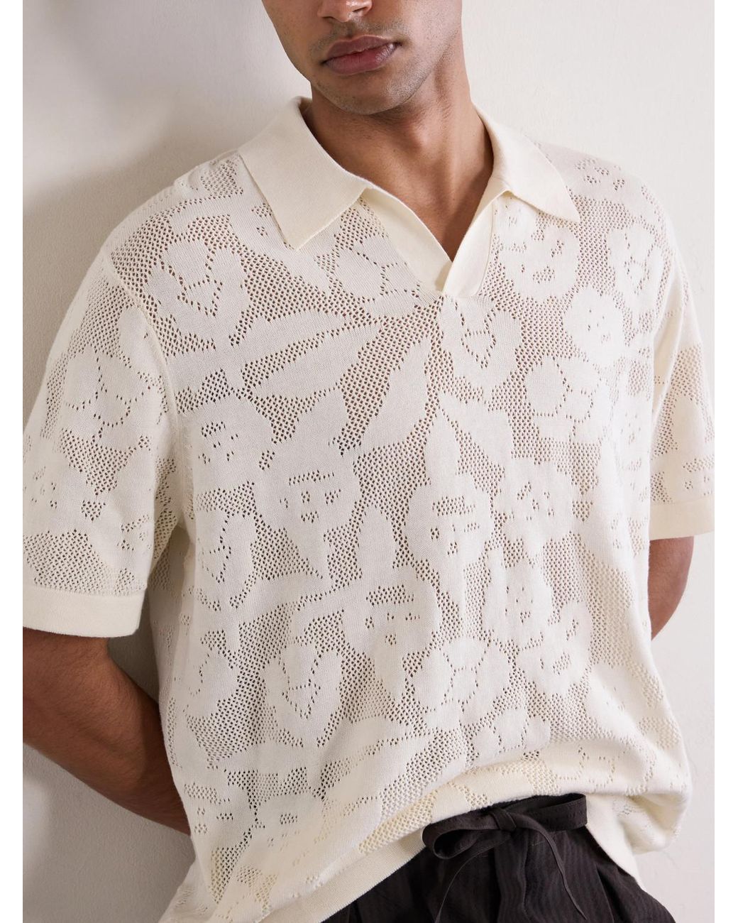 NN07 Natural Ryan Flower 60019 Knitted Cotton Polo Shirt for men
