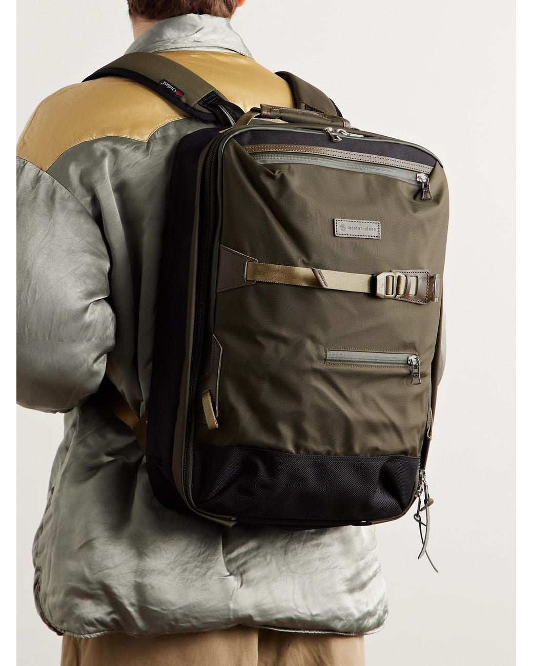 Master Piece Green Potential 2-Way Leather And Webbing-Trimmed Cordura Mastertex Backpack for men