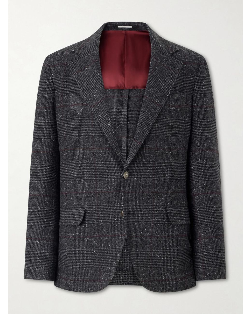 Brunello Cucinelli Black Checked Silk, Wool And Cashmere-Blend Suit Jacket for men