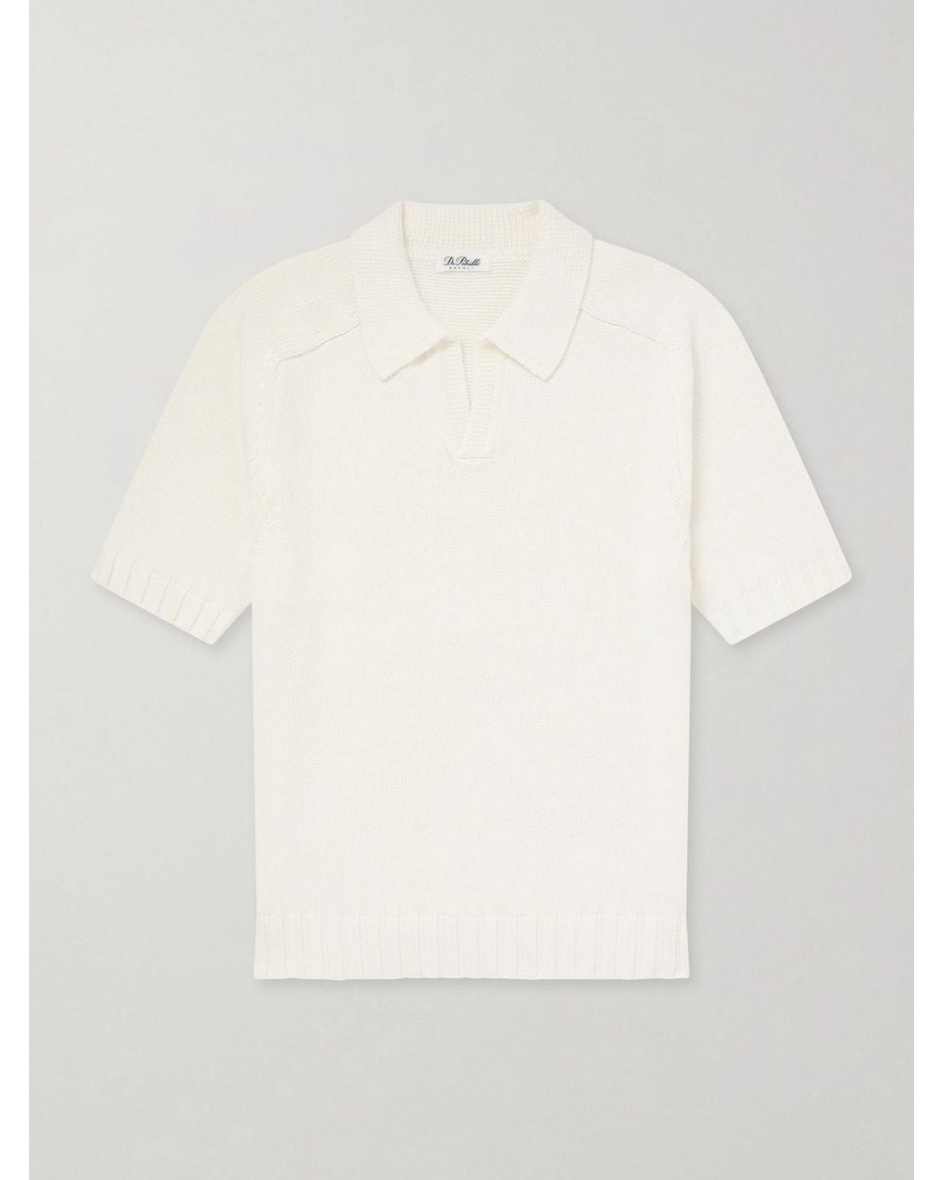 De Petrillo White Knitted Cotton Polo Shirt for men