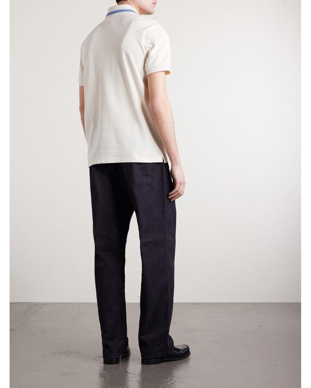 Moncler White Logo-Appliquéd Honeycomb-Knit Cotton Polo Shirt for men