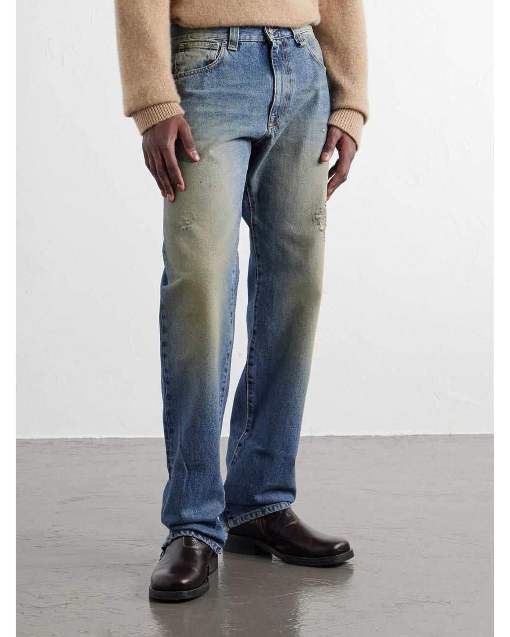 424 Blue Loose Straight-Leg Distressed Jeans for men