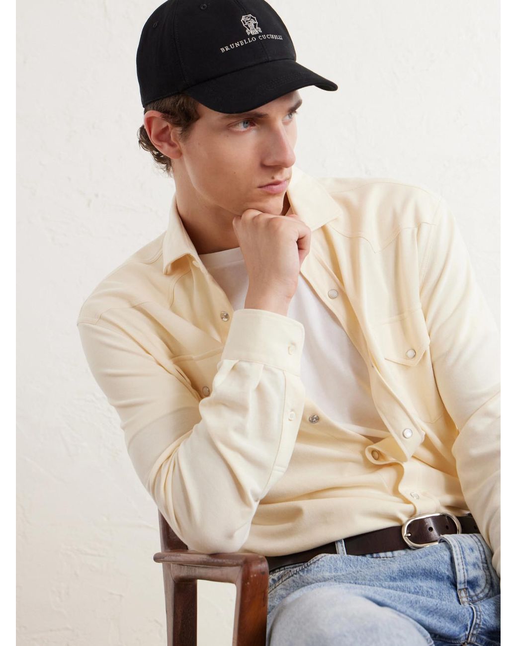 Brunello Cucinelli Black Logo-Embroidered Leather-Trimmed Cotton-Twill Baseball Cap for men