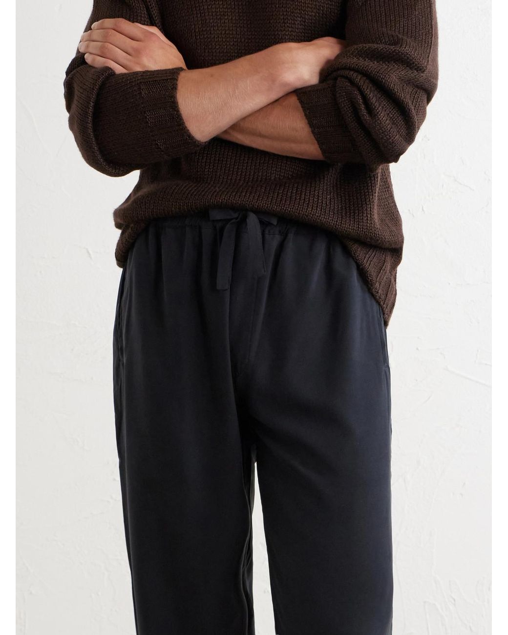 Saman Amel Blue Straight-Leg Silk Trousers for men
