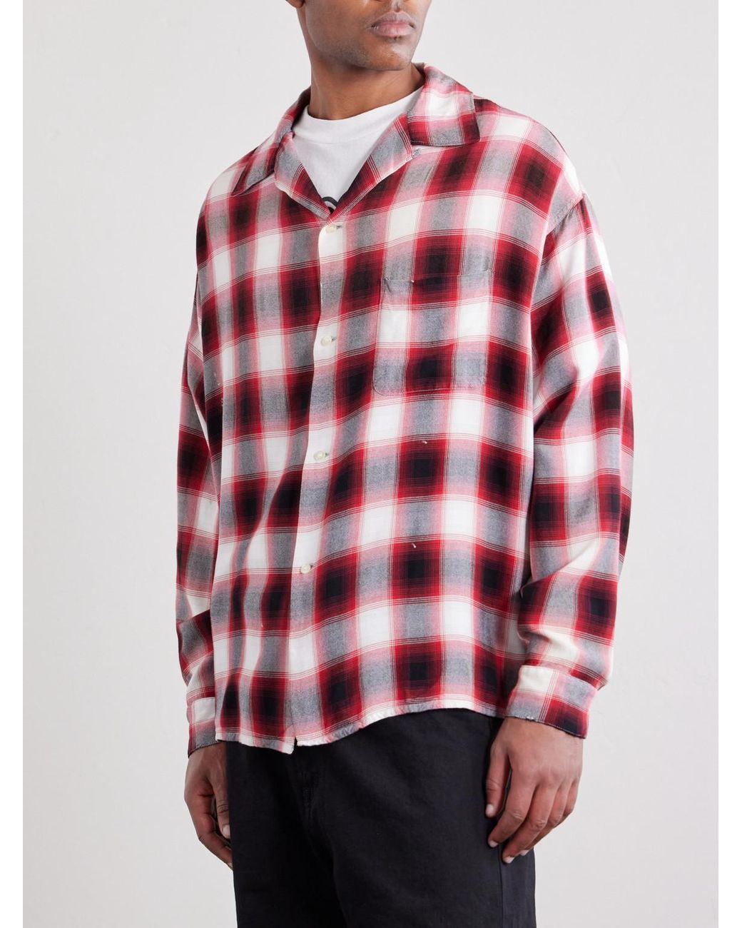 SAINT Mxxxxxx Red Convertible-collar Checked Flannel Shirt for men