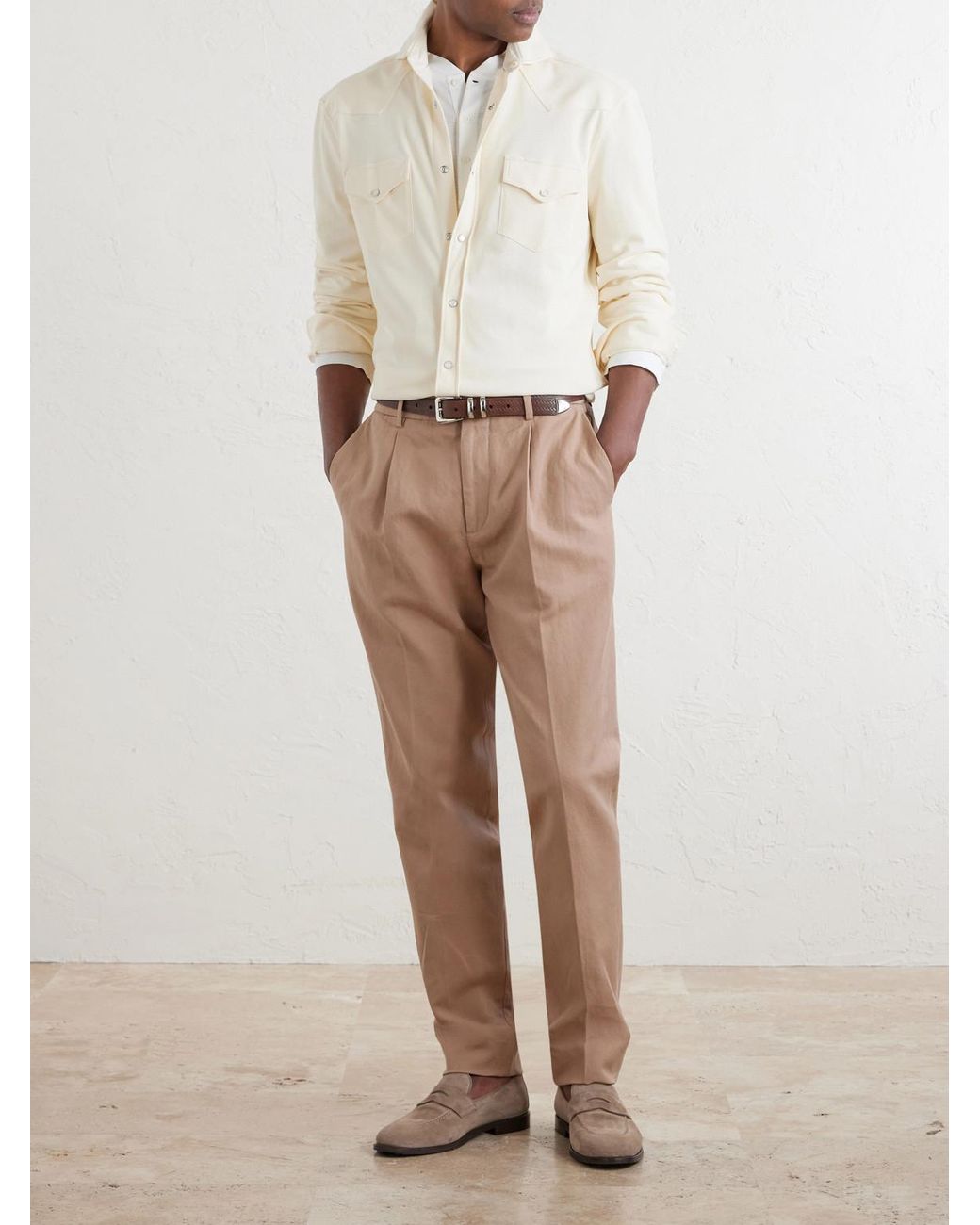 Brunello Cucinelli Natural Honeycomb-Knit Cotton Shirt for men
