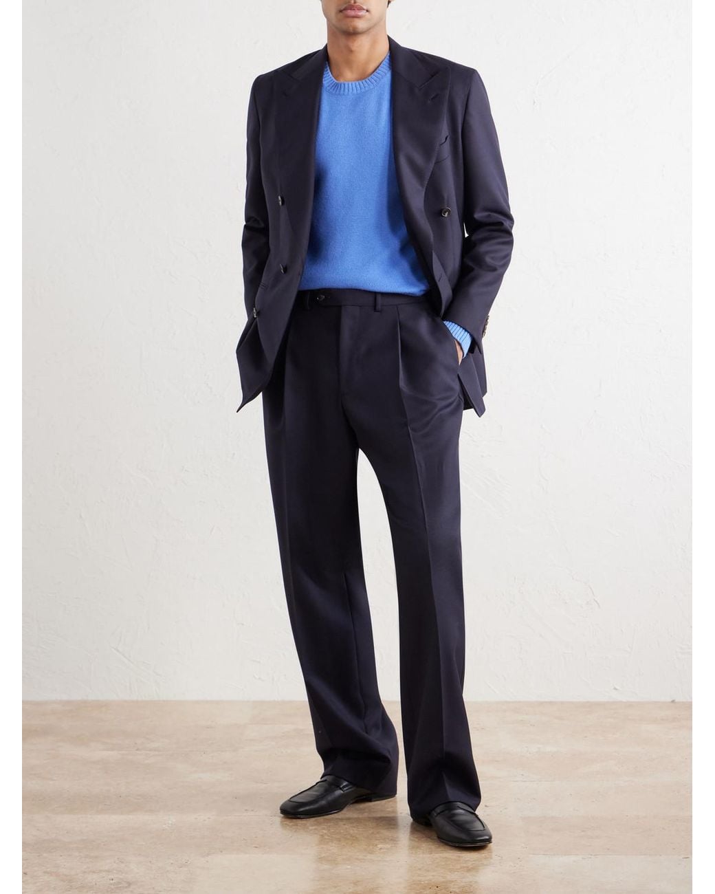 Officine Generale Blue Mycrew Merino Wool And Cashmere-Blend Sweater for men