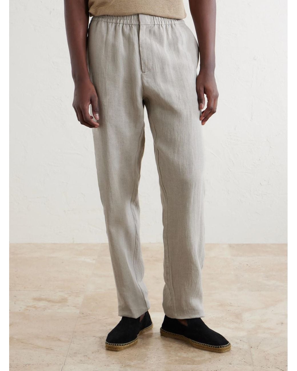 Sunspel White Slim-Fit Straight-Leg Linen Trousers for men