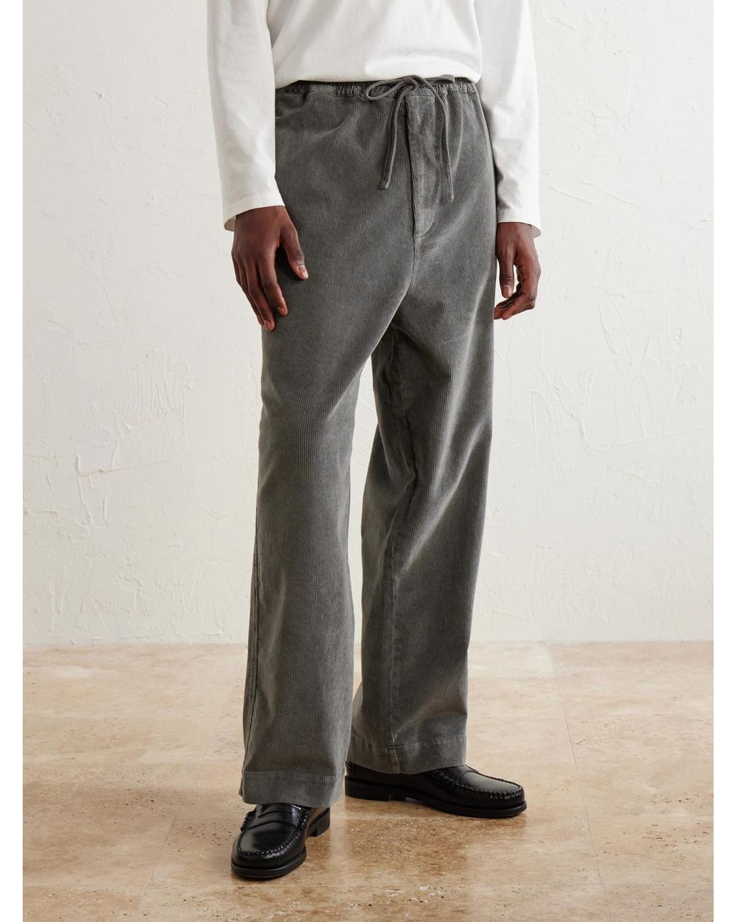 Officine Generale Gray Fernand Wide-Leg Cotton-Blend Corduroy Trousers for men