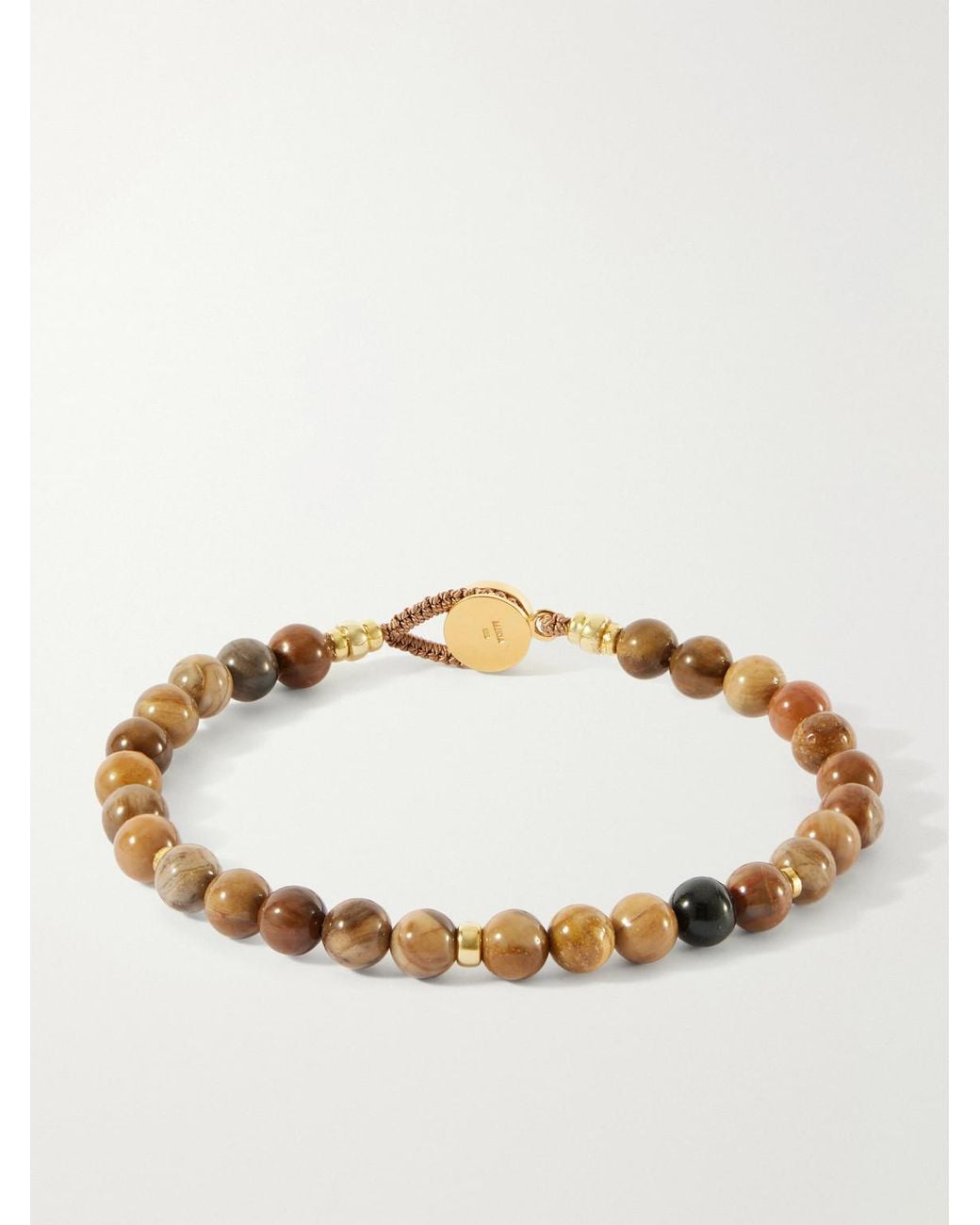 Mikia Natural Circle 8-Plated Sterling, Petrified Wood And Flint Beaded Bracelet for men