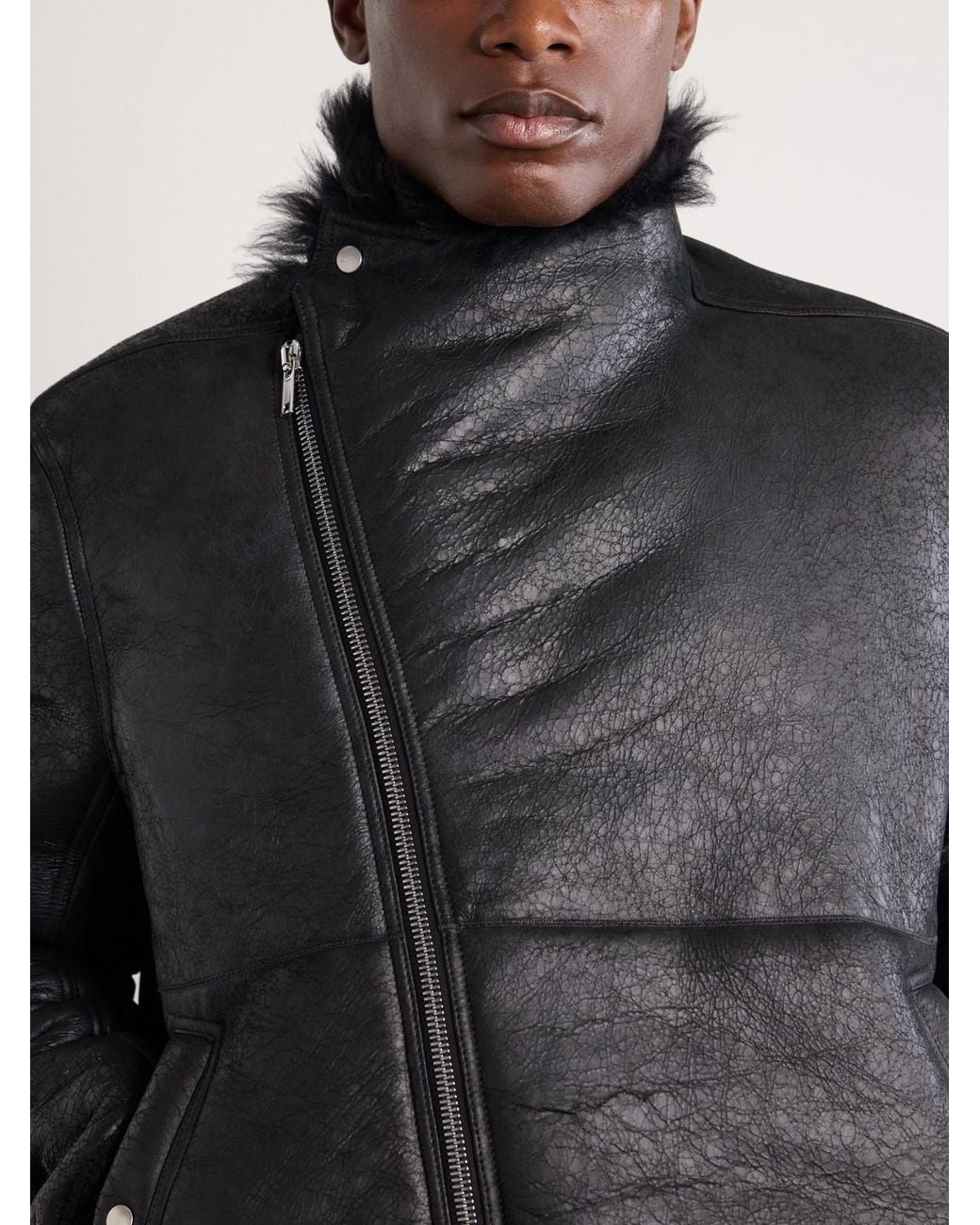 Rick Owens Black Hollywood Flight Shearling Jacket for men