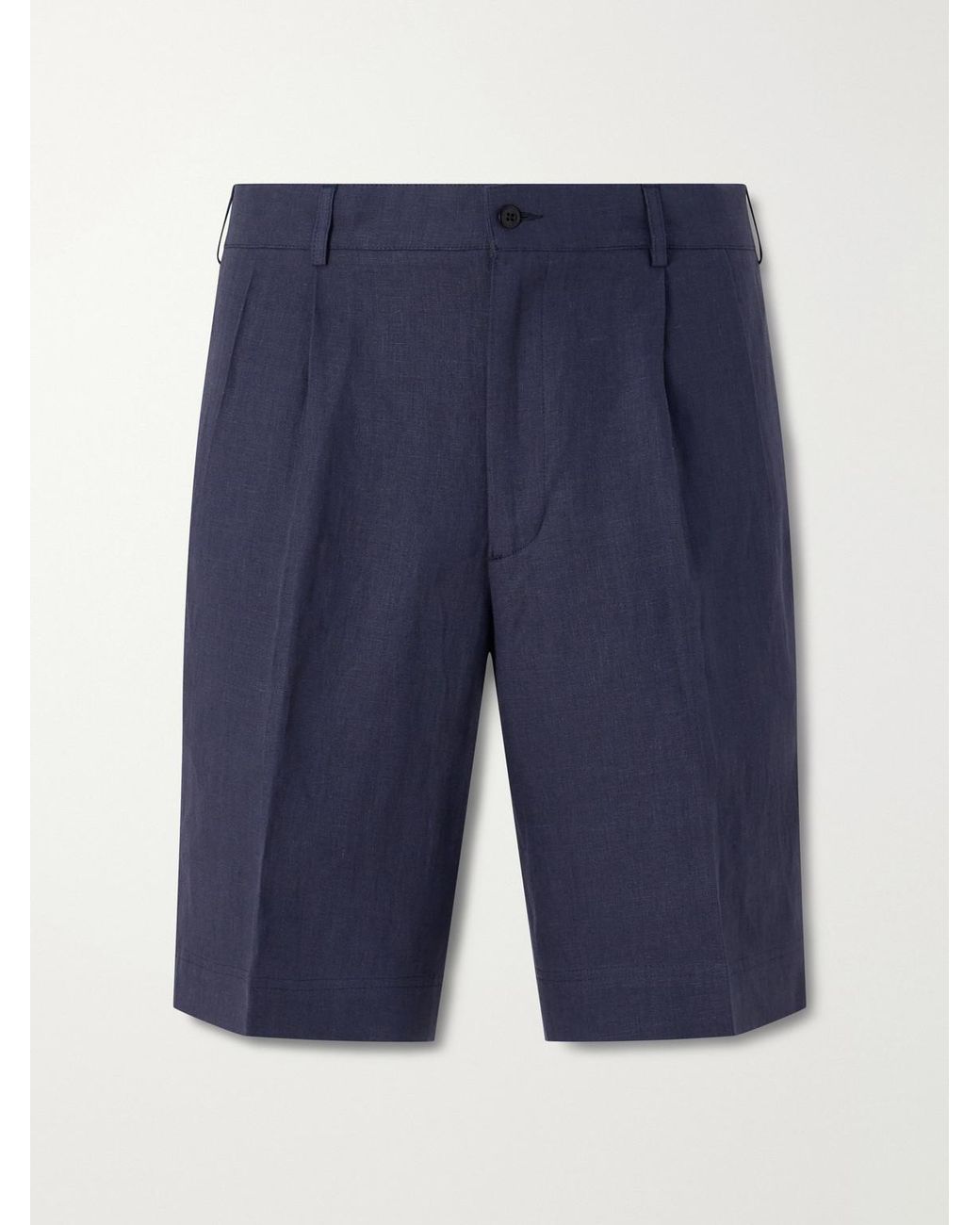 Rubinacci Blue Straight-leg Pleated Linen Shorts for men