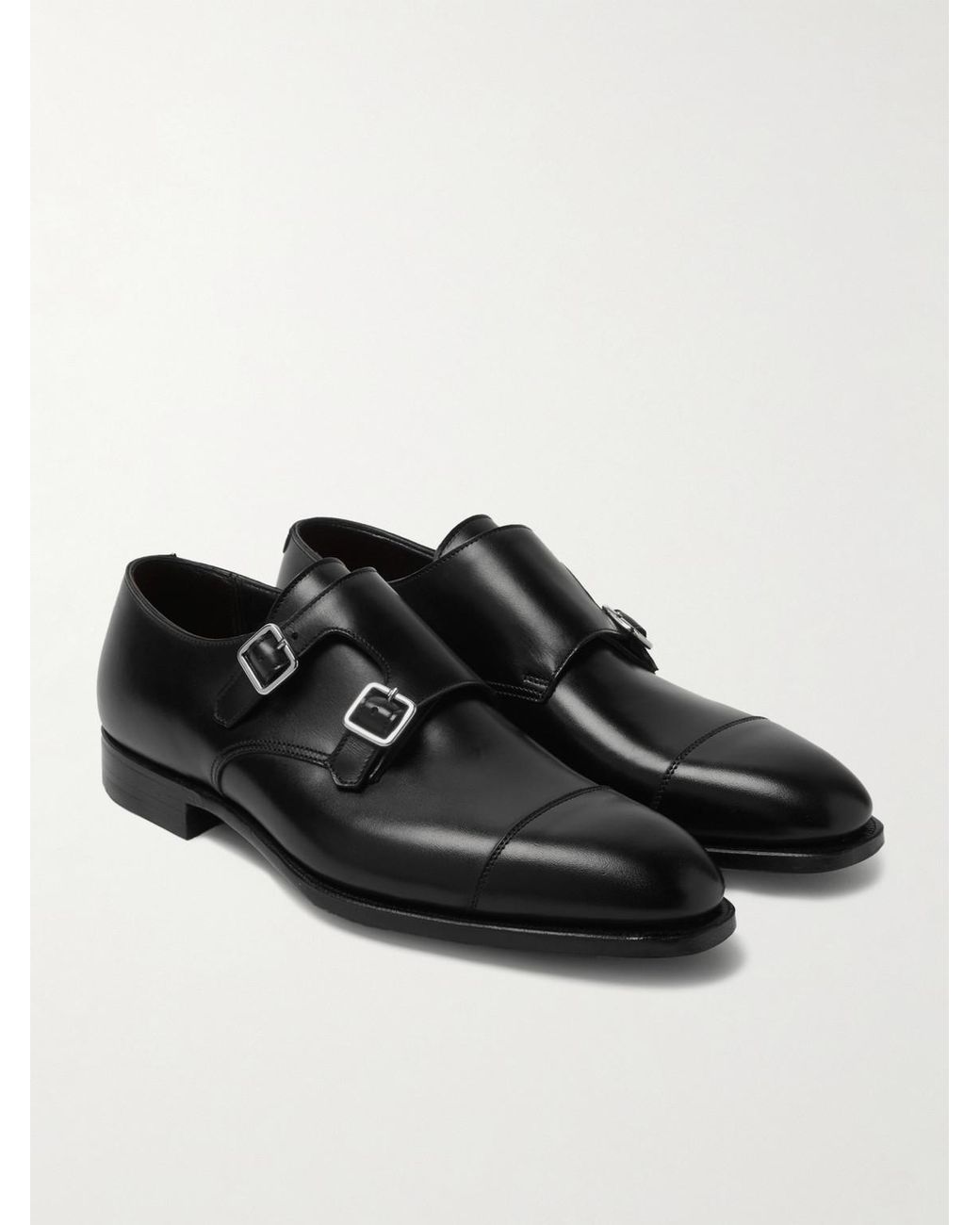 George Cleverley Black Thomas Cap-Toe Leather Monk-Strap Shoes for men