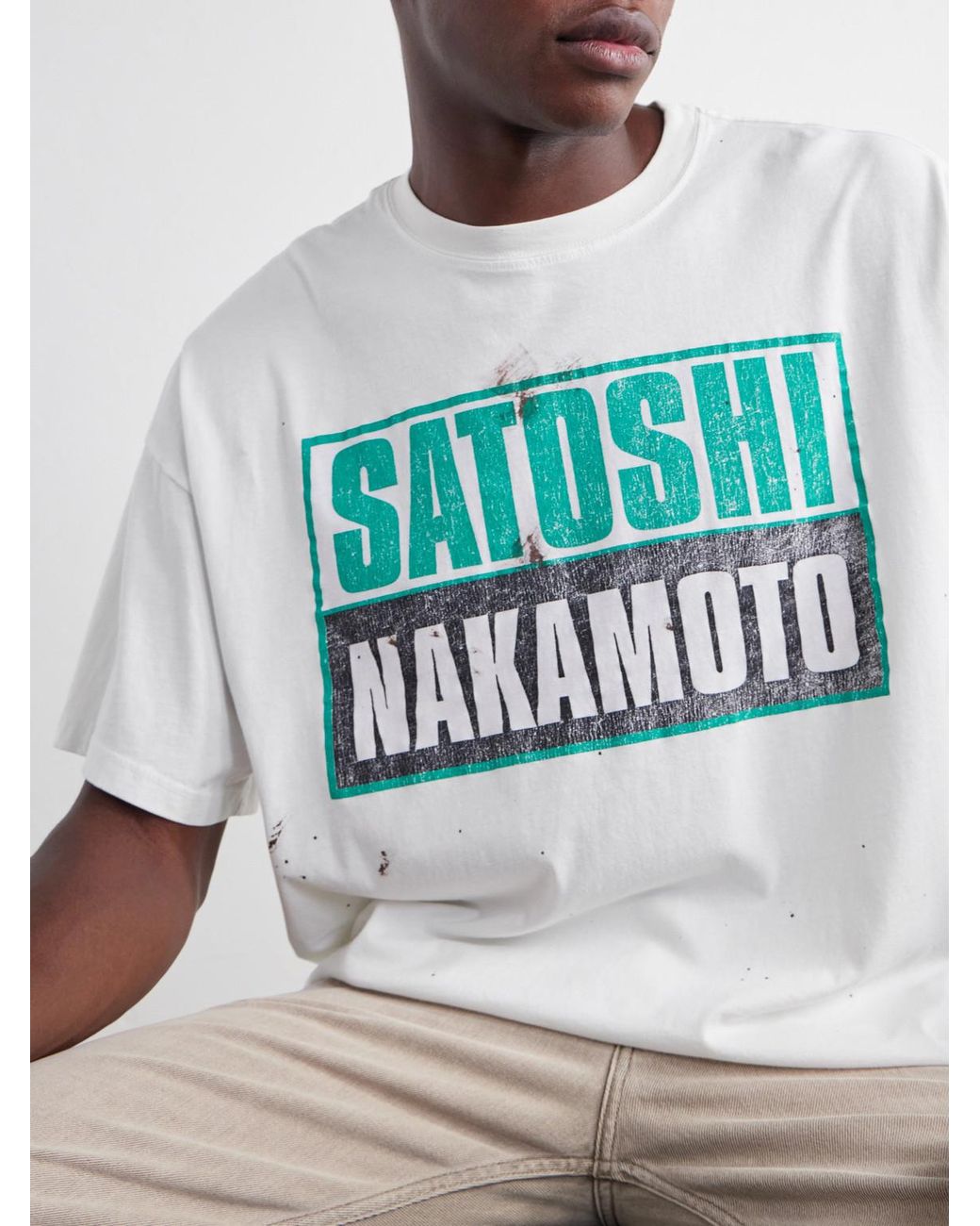 Satoshi Nakamoto Blue Minute Logo-Print Distress Cotton-Jersey T-Shirt for men