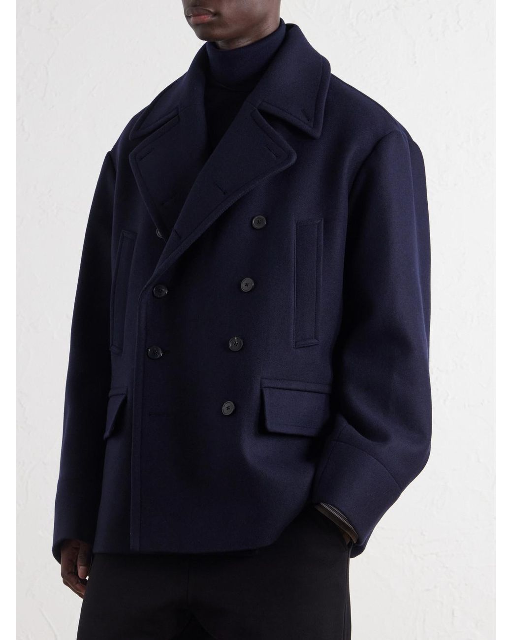 Dries Van Noten Blue Double-Breasted Wool-Blend Coat for men