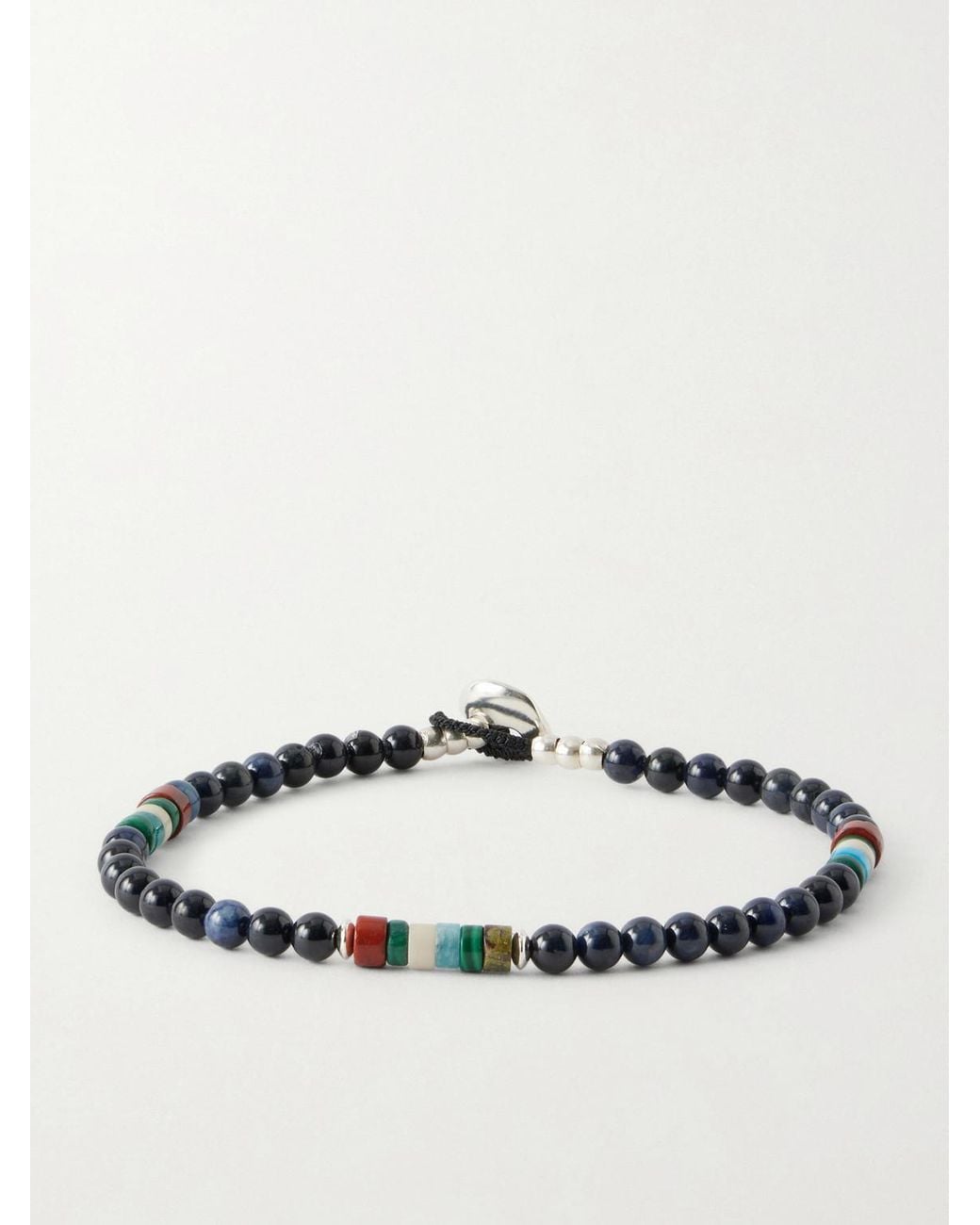 Mikia Blue Sterling Silver Multi-stone Beaded Bracelet for men