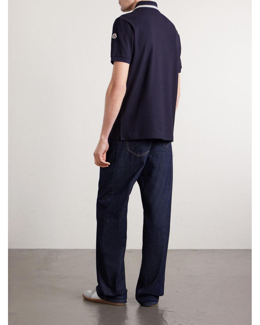 Moncler Blue Logo-Appliquéd Honeycomb-Knit Cotton Polo Shirt for men